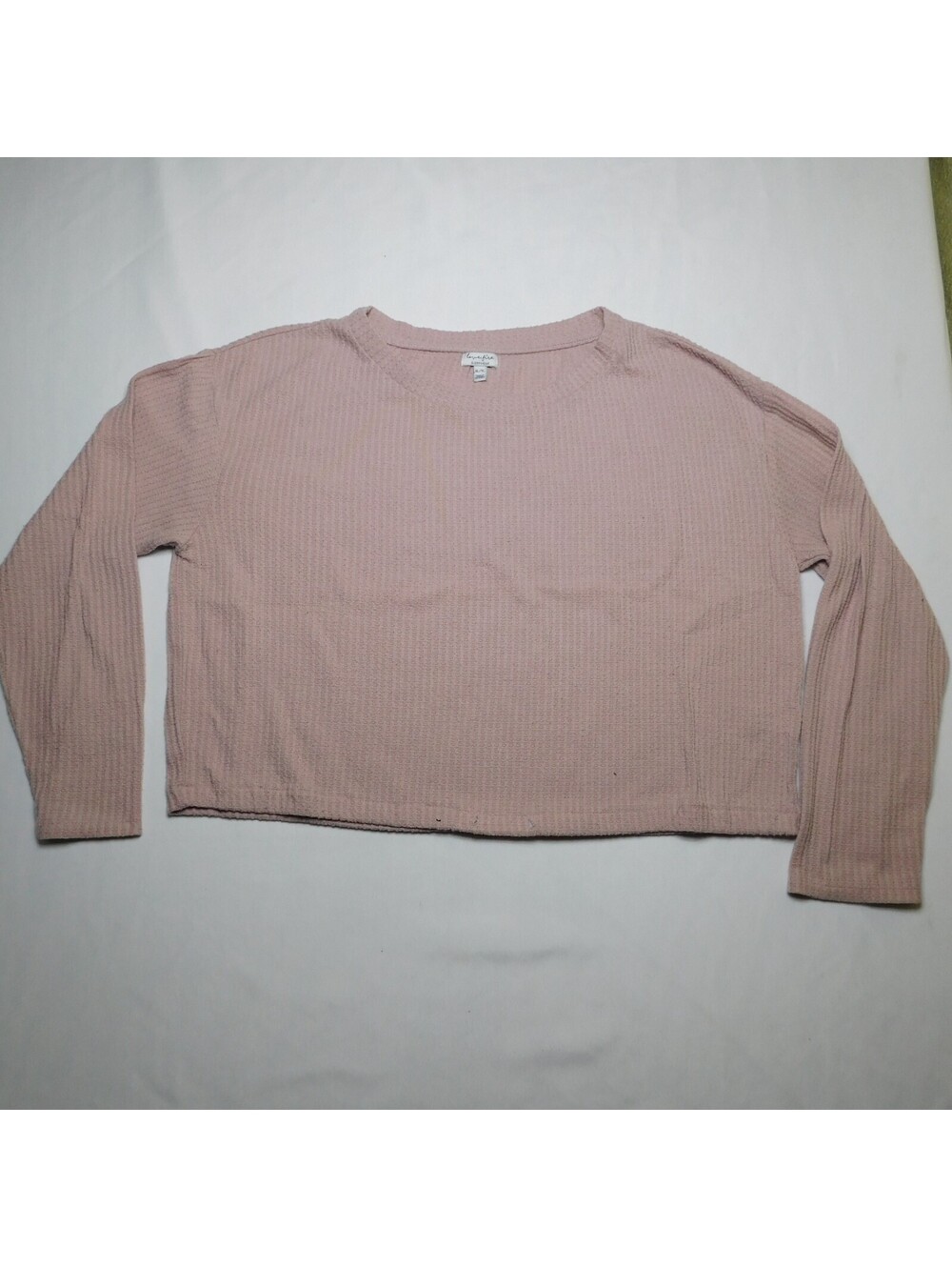 Love Fire Sleepwear Women's Plus Size XL Pink Waffle Knit Pullover Crop Top